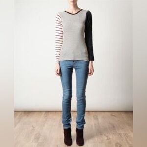J. Crew Mixed-Pattern Long Sleeve Tee in Gray, Black & Red-White Stripe